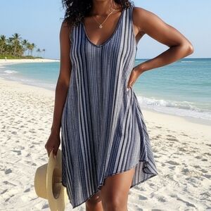 BECCA Navy and White Striped Swim Coverup